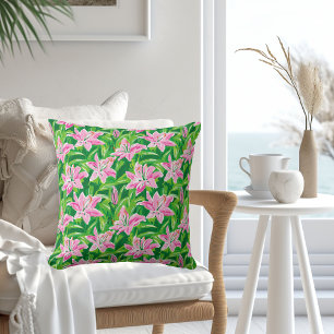 Präppy rosa Lilien-Blumen-Grün Chic-Gartendekor Kissen