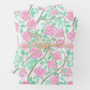 Präppy-Rosa-Rosengarten Geschenkpapier Set