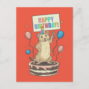 Präriehund steht auf Kuchen mit Happy Birthday-Sch Postkarte