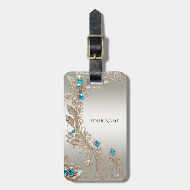 Präsentieren des Gold Blue Stones Gepäckmarke Gepäckanhänger (Vorderseite vertikal)
