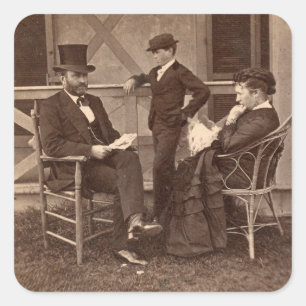 Präsident 1872 Grant mit Familie an der Hütte Quadratischer Aufkleber