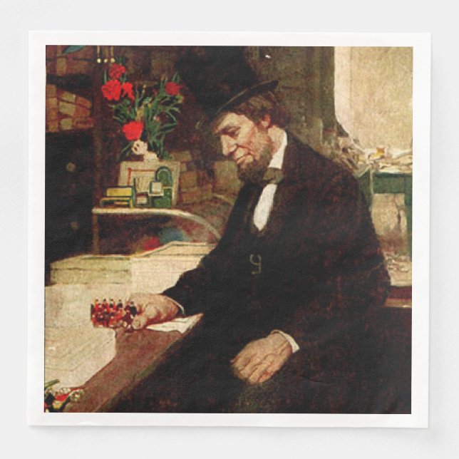 Präsident Abraham Lincoln mit Rose und Hut Serviette (Vorderseite)