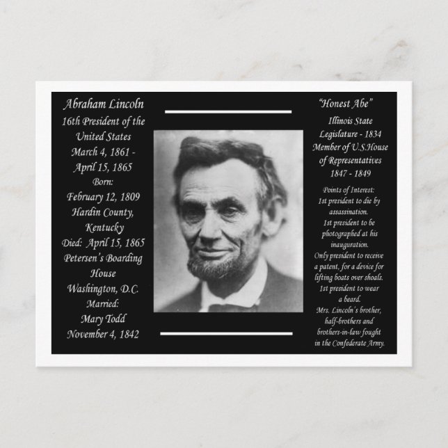 Präsident Abraham Lincoln Postkarte (Vorderseite)