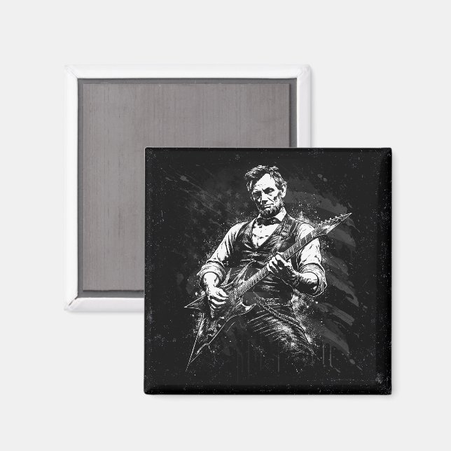 Präsident Abraham Lincoln spielt Gitarre Magnet (Vorderseite/Rückseite)