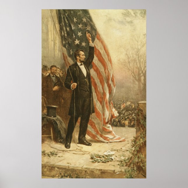 Präsident Abraham Lincoln unter amerikanischer Fla Poster (Vorne)