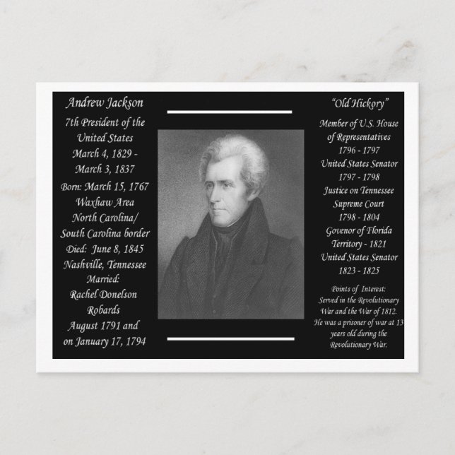 Präsident Andrew Jackson Postkarte (Vorderseite)