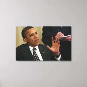 Präsident Barack Obama spricht mit der Presse Leinwanddruck