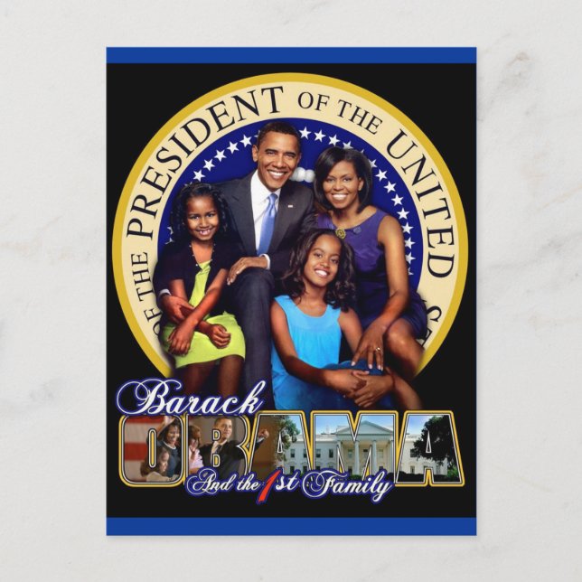PRÄSIDENT BARACK OBAMA UND FAMILIE POSTKARTE (Vorderseite)