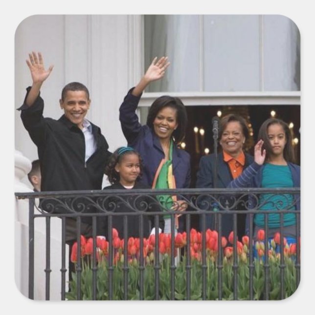 Präsident Barack Obama und Familie Quadratischer Aufkleber (Vorderseite)
