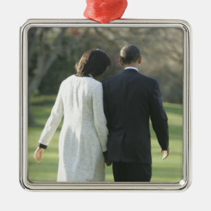 Präsident Barack Obama und First Lady Michelle Silbernes Ornament