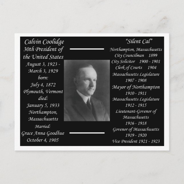 Präsident Calvin Coolidge Postkarte (Vorderseite)