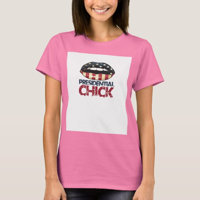 Präsident Chick RED WHITE und BLUE LIPS T-Shirt (Vorderseite)