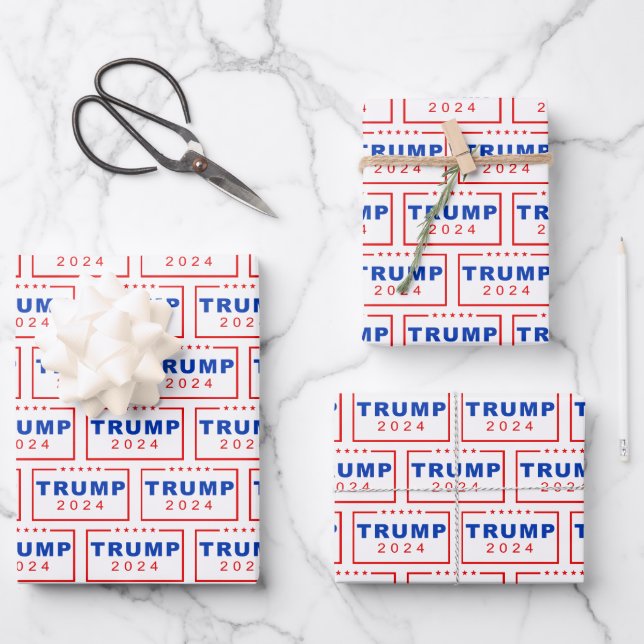 Präsident Donald Trump 2024 Patriotische Weihnacht Geschenkpapier Set (Vorderseite)
