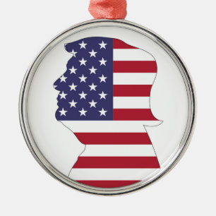 PRÄSIDENT DONALD TRUMP AMERIKANISCHER FLAG SILBERNES ORNAMENT