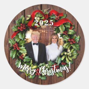 Präsident Donald Trump & Melania 2023 Holly Wreath Runder Aufkleber