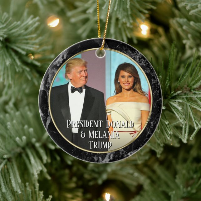 Präsident Donald Trump & Melania Eleganat Foto Keramik Ornament (Baum)