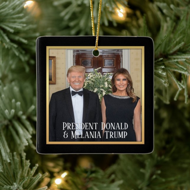 Präsident Donald Trump & Melania Elegant 2020 Keramikornament (Baum)