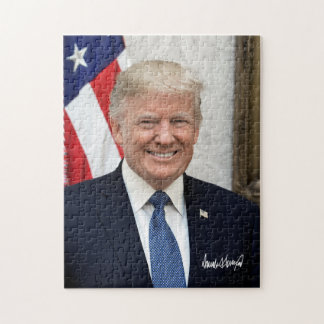 Präsident Donald Trump mit seiner Unterschrift Puzzle