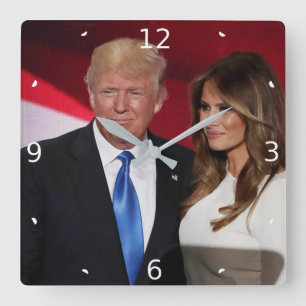 PRÄSIDENT DONALD TRUMP U. MELANIA QUADRATISCHE WANDUHR