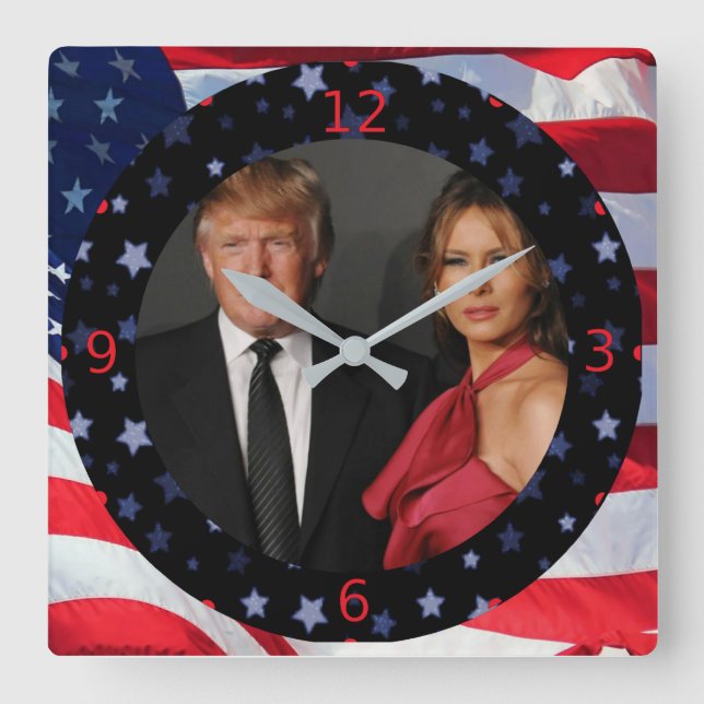 PRÄSIDENT DONALD TRUMP U. MELANIA QUADRATISCHE WANDUHR (Vorderseite)