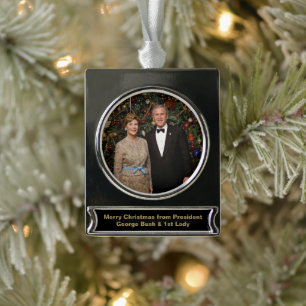 Präsident George Bush, Laura Christmas White House Banner-Ornament Silber
