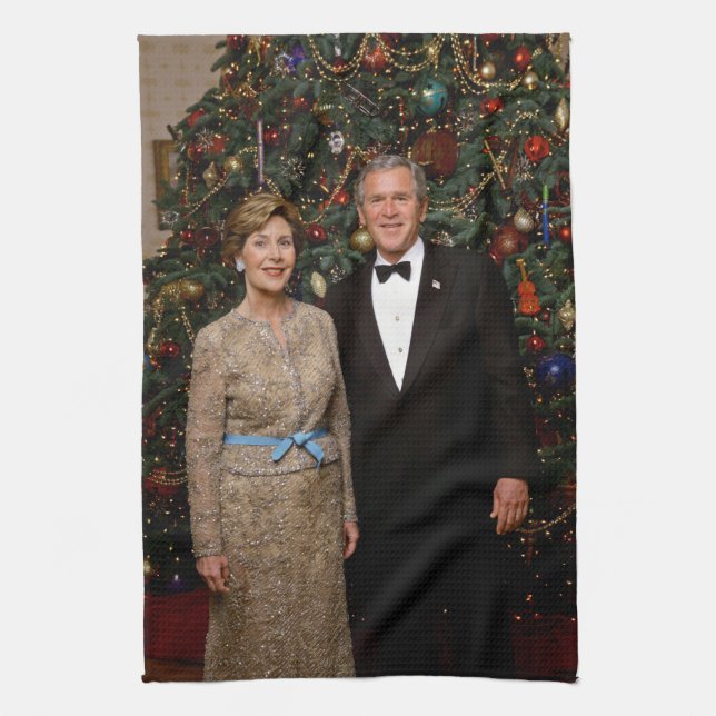 Präsident George Bush, Laura Christmas White House Geschirrtuch (Vertikal)