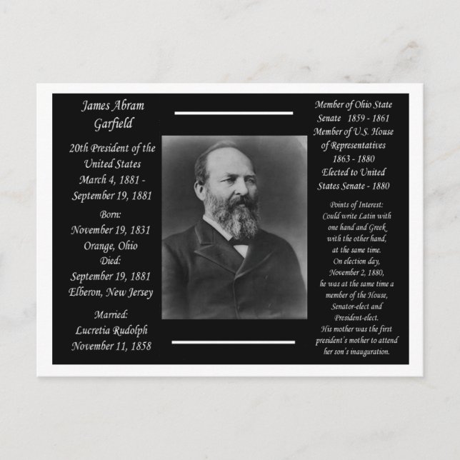 Präsident James Garfield Postkarte (Vorderseite)
