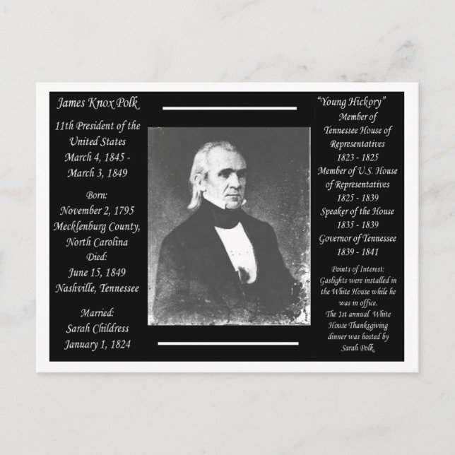 Präsident James K Polk Postkarte (Vorderseite)