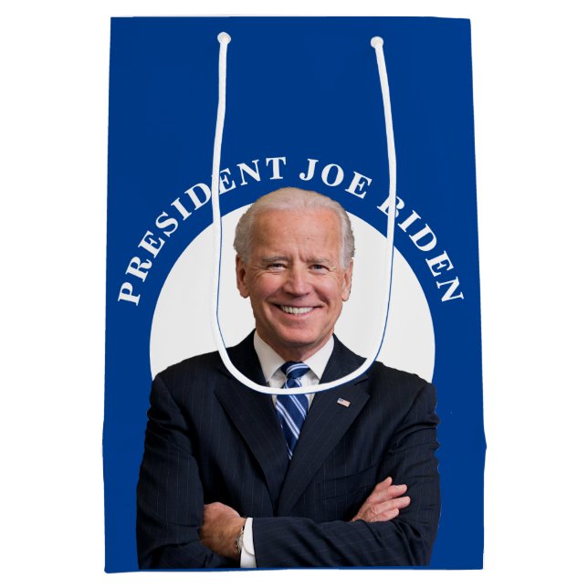 Präsident Joe Biden Portrait auf Blue Mittlere Geschenktüte (Rückseite)