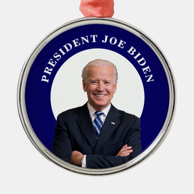 Präsident Joe Biden Portrait auf Blue Ornament Aus Metall (Vorne)
