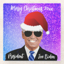 Präsident Joe Biden und Weihnachtsmannmütze Glasuntersetzer