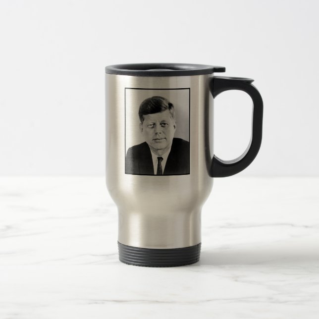 Präsident John F Kennedy Portrait Travel Mug Reisebecher (Rechts)