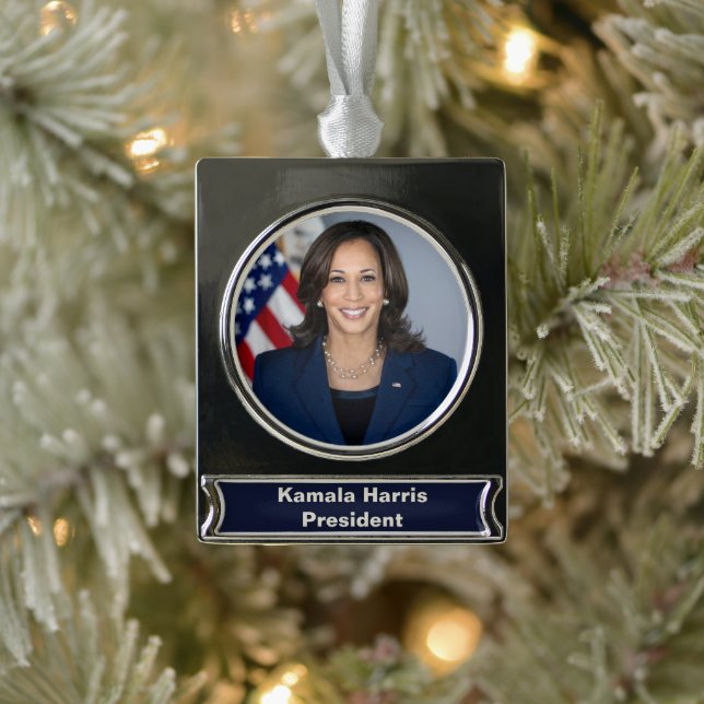 Präsident Kamala Harris USA 2024 Banner-Ornament Silber (Baum)