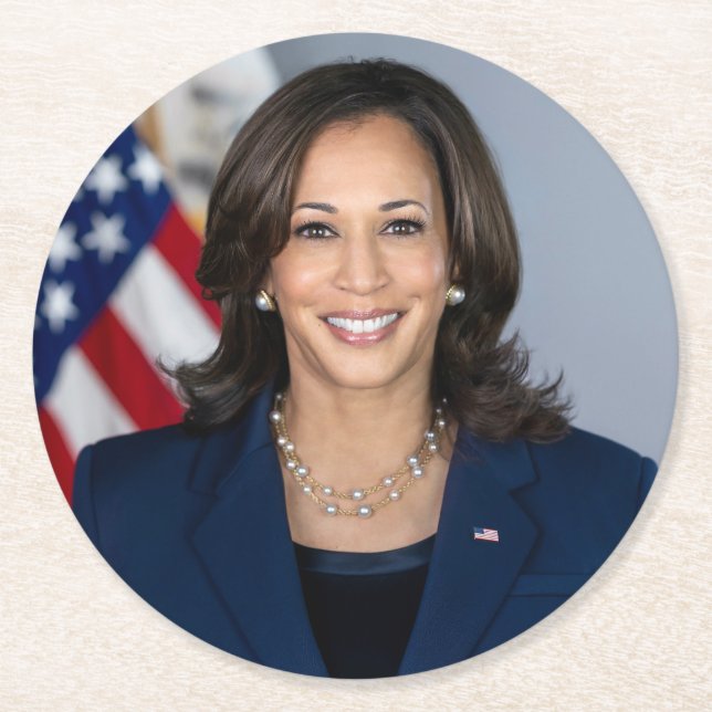 Präsident Kamala Harris USA 2024 Runder Pappuntersetzer (Vorderseite)