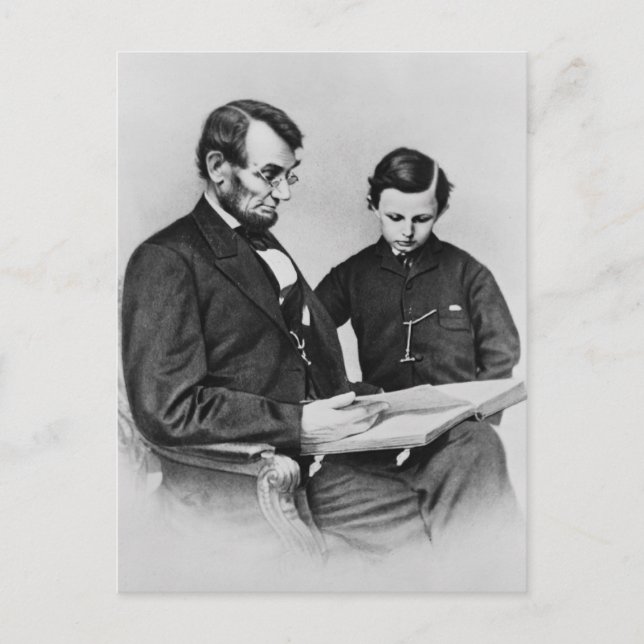 Präsident Lincoln Postcard - Lesen mit Sohn Tad Postkarte (Vorderseite)