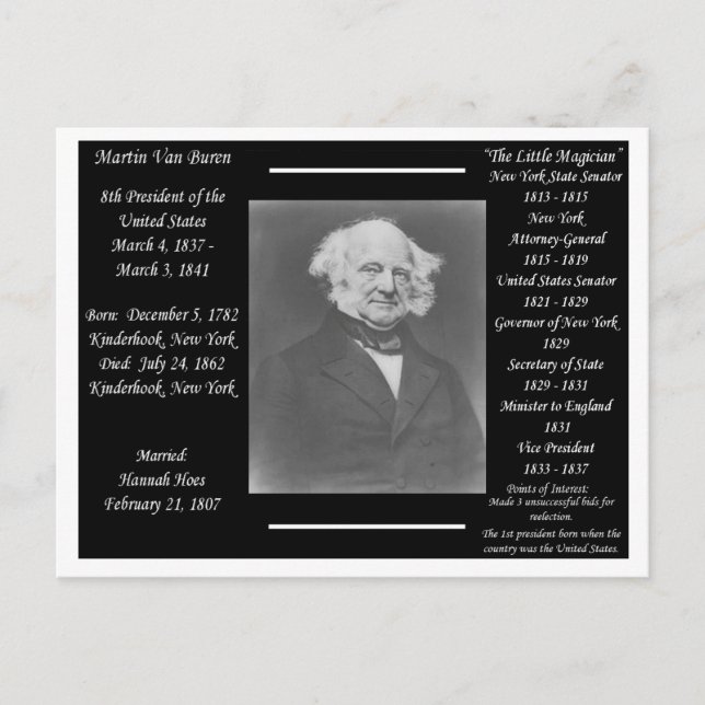Präsident Martin Van Buren Postkarte (Vorderseite)