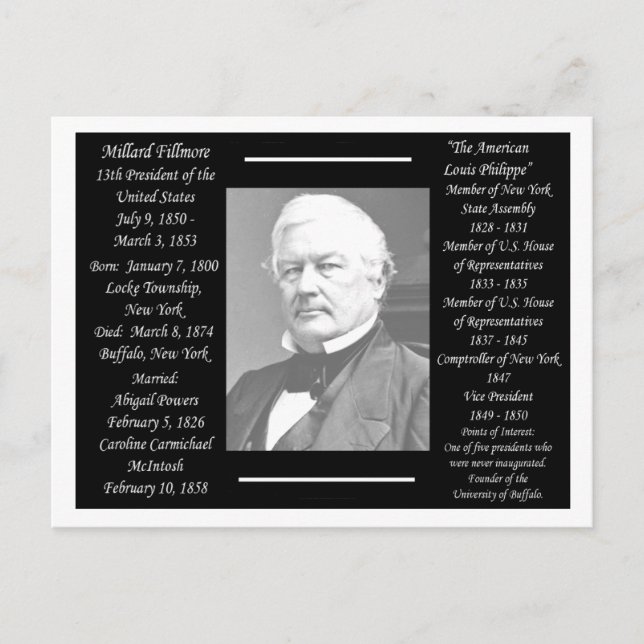Präsident Millard Fillmore Postkarte (Vorderseite)