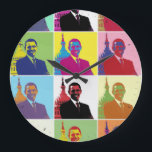 Präsident Obama Pop Art Große Wanduhr<br><div class="desc">Pop Art Version von Obamas ersten Amtszeit Präsidentenportrait (2009). In einer im Februar 2009 von Harris Interactive für France 24 und die International Herald Tribune in der Western Europe und den USA durchgeführten Umfrage wurde Obama als der angesehenste und mächtigste Weltführer bewertet.</div>