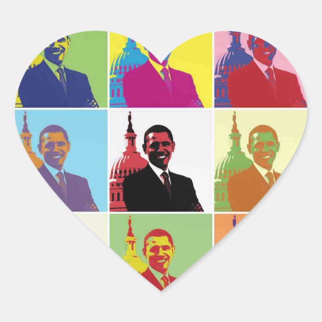 Präsident Obama Pop Art Herz-Aufkleber (Vorderseite)