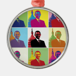 Präsident Obama Pop Art Ornament Aus Metall