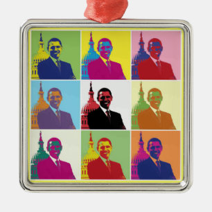 Präsident Obama Pop Art Ornament Aus Metall