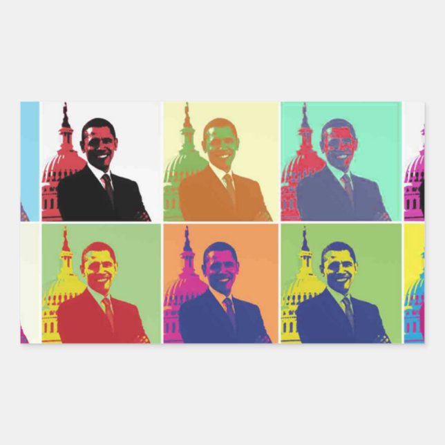 Präsident Obama Pop Art Rechteckiger Aufkleber (Vorderseite)