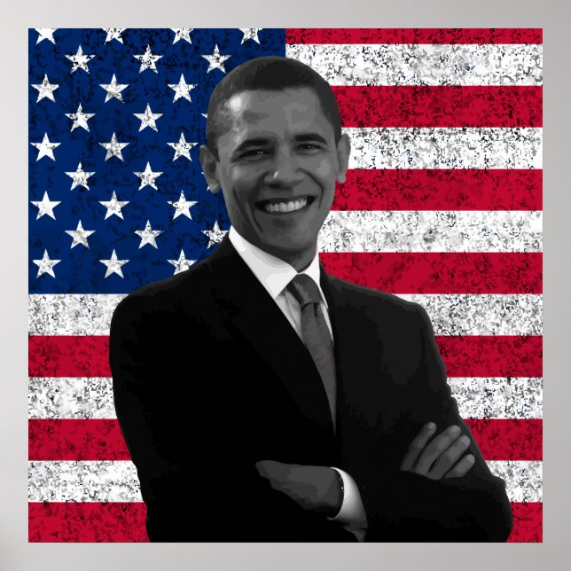 Präsident Obama und die amerikanische Flagge Poster (Vorne)