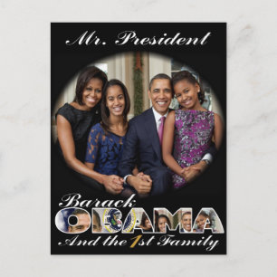 PRÄSIDENT OBAMA UND DIE ERSTE FAMILIE POSTKARTE