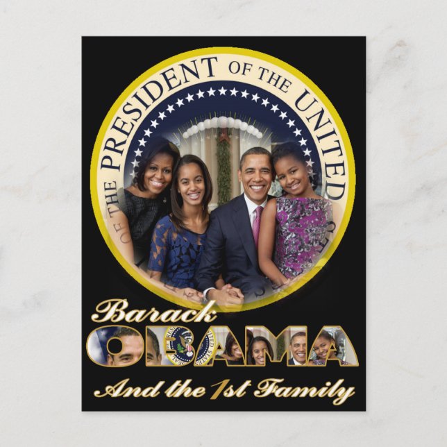 PRÄSIDENT OBAMA UND FREUNDLICHE FAMILIE POSTKARTE (Vorderseite)