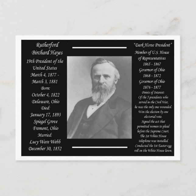 Präsident Rutherford B Hayes Postkarte (Vorderseite)
