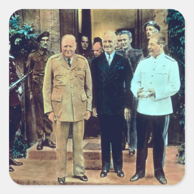 Präsident Truman und Joseph Stalin Quadratischer Aufkleber (Vorderseite)
