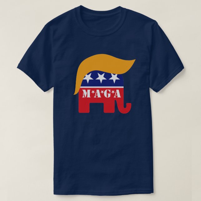 Präsident Trump 2024 GOP Elephant Hair Logo MAGA T-Shirt (Design vorne)