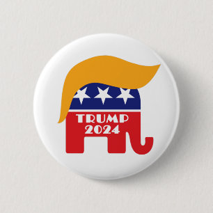 Präsident Trump 2024 Republikanischer Elefant Haar Button