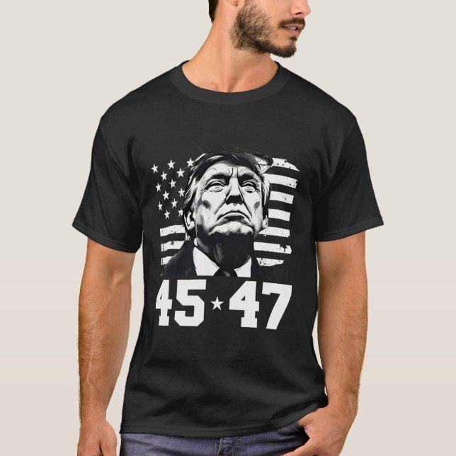 Präsident Trump 45 47 Amerikanische Flagge Trump V T-Shirt (Vorderseite)
